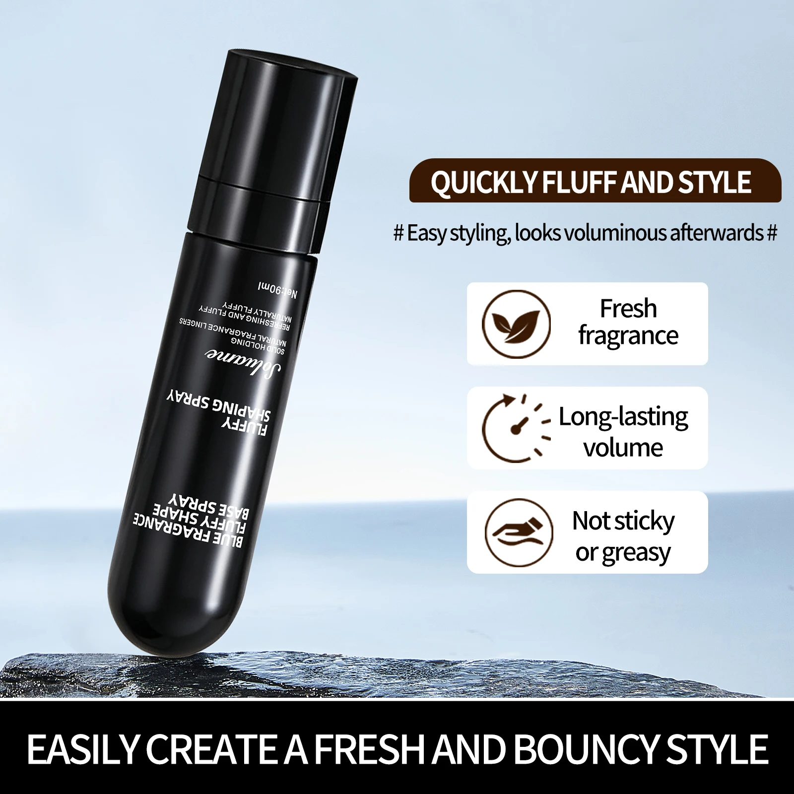 Fluffy Hair Shaping Spray,Volumizing Setting Spray For Lightweight,Long-Lasting Hold & Bouncy Hair,Non-Greasy,Natural Lift