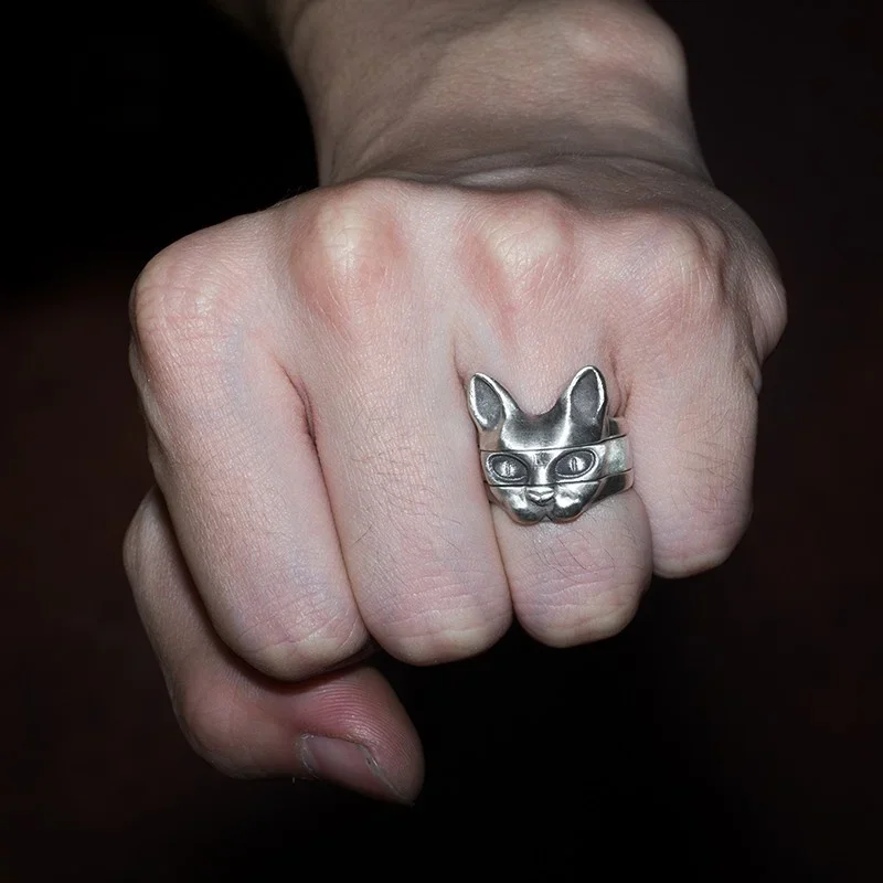 

Vintage Silver Color Cat Ring Set for Men Women Kitten Stackable Rings Retro Jewelry Accessories Gifts