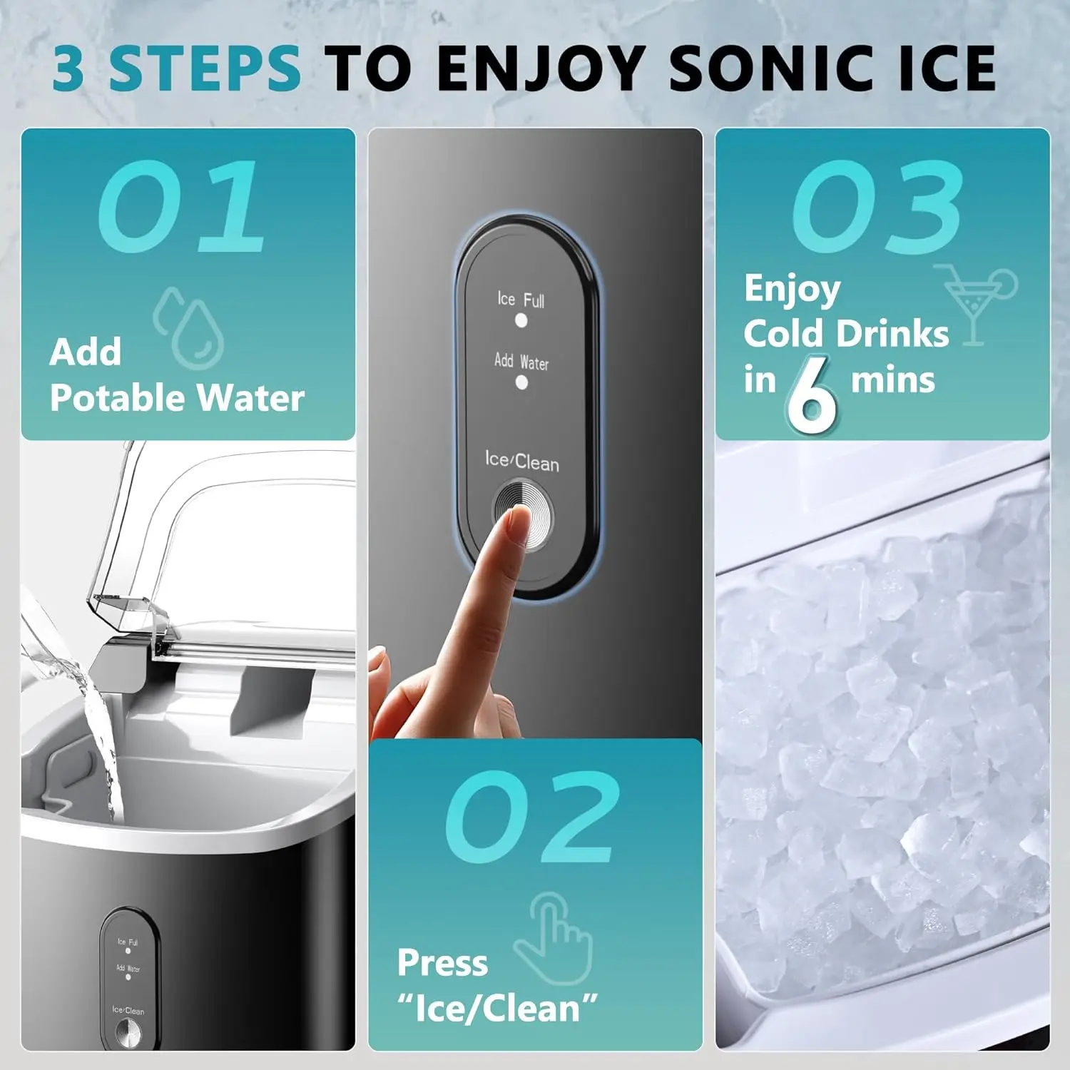 Nugget Ice Maker Countertop with Handle, Ready in 6 Mins, 34lbs Per Day, Removable Top Cover, Auto-Cleaning, Portable Son