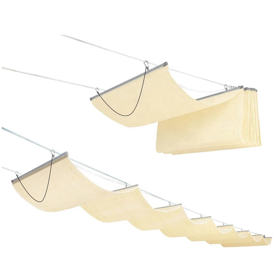 1.5*5m Outdoor Patio Manually Pergola With Sliding Canopy Roman Shade Wave Shade Sails