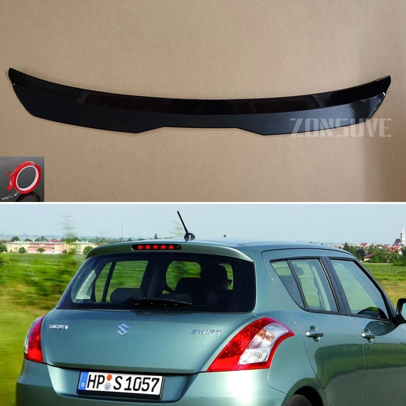 For Suzuki Swift Roof Spoiler Rear Wing Body Kit Accessories ABS Plastic SUV Hatchback Universal Gloss Black