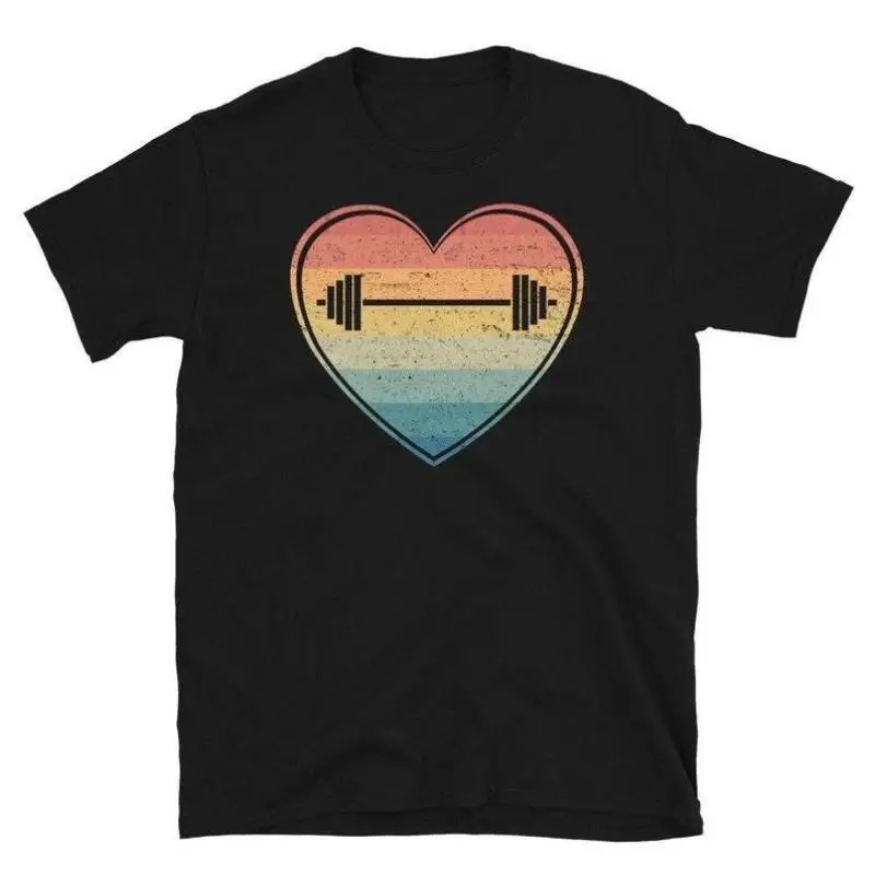 

Retro Heart Barbell Shirt for Women Men 2025 Fitness Gift Gym Workout Tee Valentine's Day Weightlifting T-Shirt