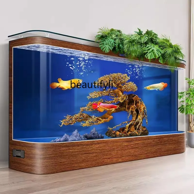 Fish tank aquarium against the wall living room home floor company  large integrated hot bending filter circulation ecology