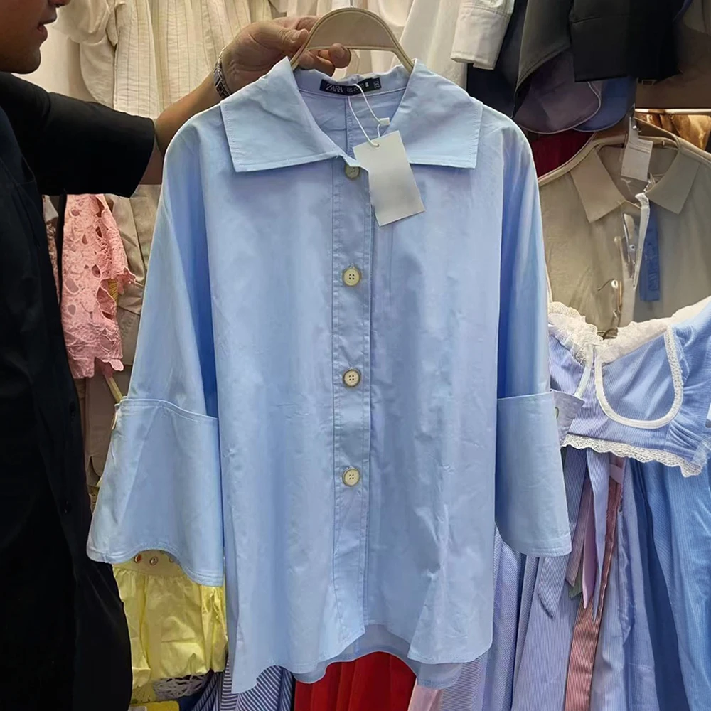 TWOTWINSTYLE Luźne bluzki damskie z guzikami, z klapami, z długim rękawem, minimalistyczne koszule, modny styl damski