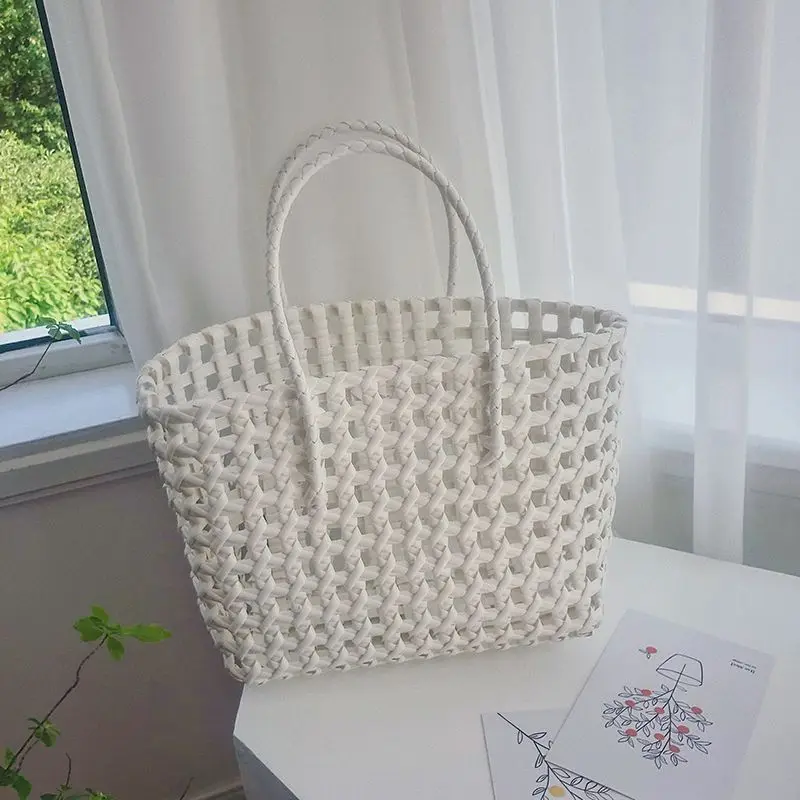 INS Handmade Hollow Woven Bag, Plastic Hand Basket, Small Fresh, Simple Outing, Beach, Picnic, Candy Color Clutch Bag