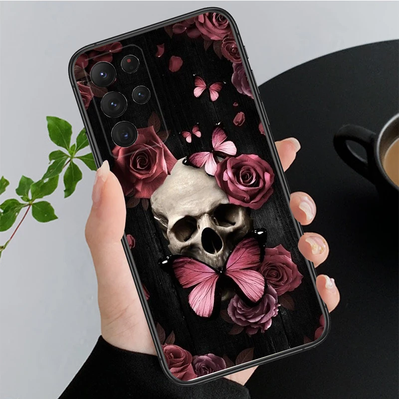 เคสโทรศัพท์สําหรับ Samsung Galaxy A35 A55 A54 A15 A25 A05s A05 A22 A24 A52 A33 A34 M34 M14 M54 M23 Skull Rose ผีเสื้อกรณี Funda
