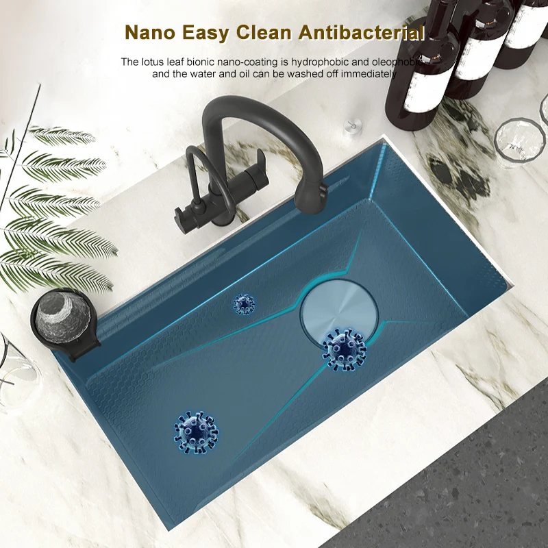 Stainless Steel Embossed Kitchen Sink Large Single Slot Washbasin Multifunctional Washing Basin Understage installation