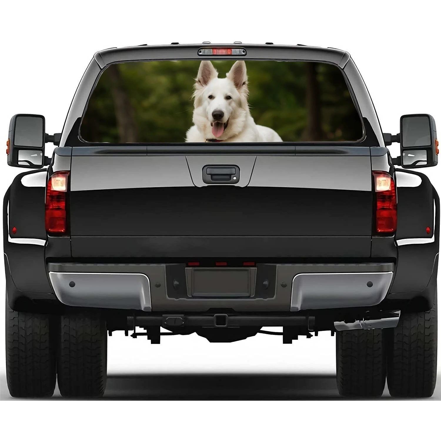 White Swiss Shepherd Dog Car Rear Window Decal Fit Pickup,Truck,Car Universal See Through Perforated Back Window Vinyl Sticker