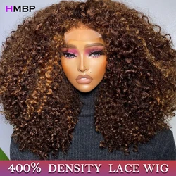 400 Density Highlight Ombre Curly Wigs 100% Human Hair Hd Lace Wig 13x6 Human Hair Kinky Curly Pre Plucked Wigs For Black Women