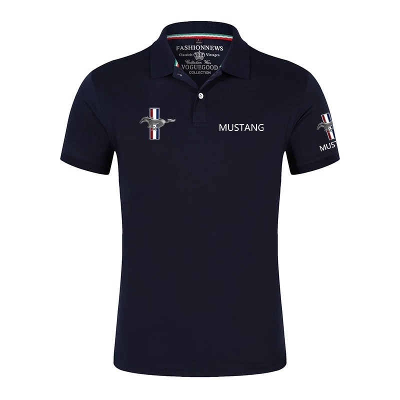 Summer New Men\'s Polo Shirt with Mustang Logo Classic Unisex Outdoor Customize T-Shirt Casual Short Sleeves T-Shirt Solid Color