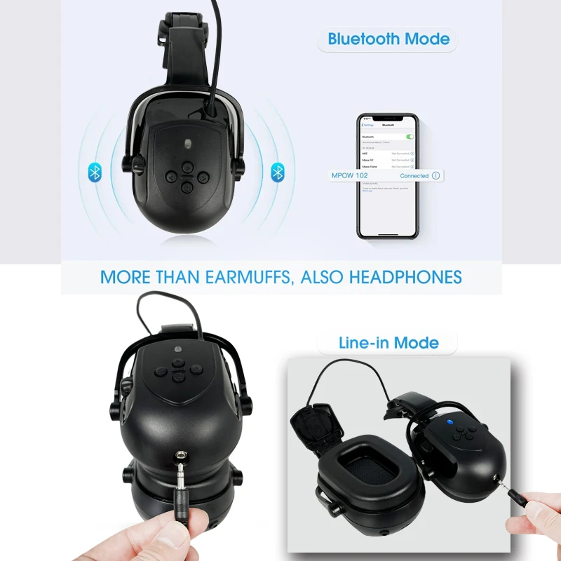 Imagem -03 - Construção Capacete de Segurança com Viseiras Atualizado Bluetooth Earmuff Redução de Ruído Orelha Regalos Auscultadores com Chapéu Duro