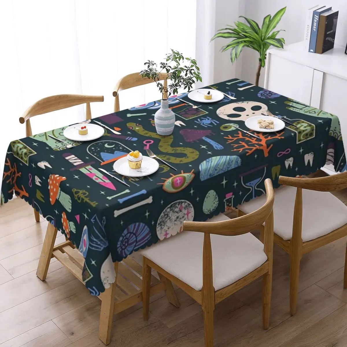Curiosities Bone Skull Custom Rectangular Tablecloth Waterproof Table Cover for Dining Events Table Cloth