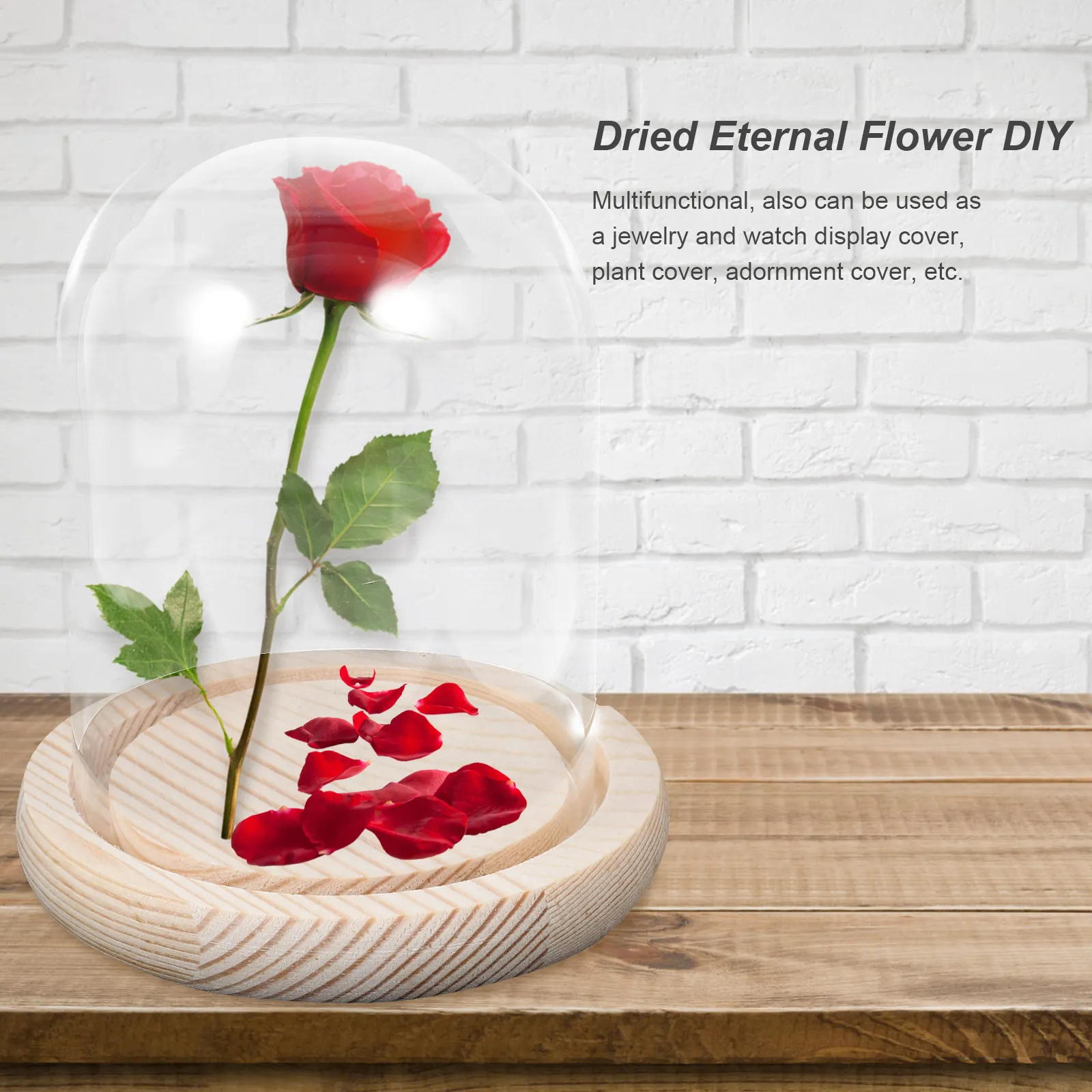 1Pcs Glass Dome Cake Cover Premium Borosilicate U Shape Wood Base 9x13cm Handmade Multifunctional Cake Glass Shade Jewelry Watch