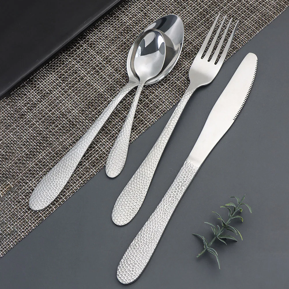 

Snakeskin Forks Spoons Stainless Steel Set Hammer Tone Western Kitchen Diner Home Restaurant Tableware