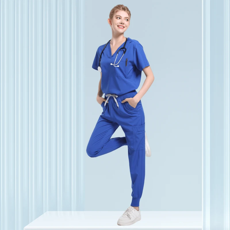 Multicolour Jogger Suit Nurse Scrubs Set Medical Gradient Color Work Clothes Doctor Nursing Uniform Pharmacist Tops Pocket Pants