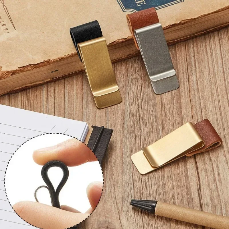 Scrapbook Accessories Pen Holder Clip Portable Metal Leather Pen Organizer Pocket Bag Brass and Stainless Steel Pencil Clip