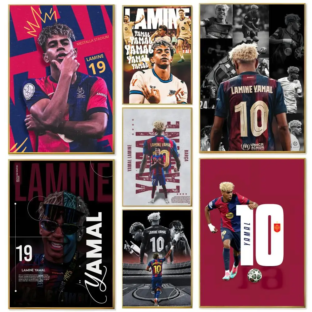 Póster de futbolista L-Lamine Y-Yamal, arte impreso para pared, adecuado para sala de estar, dormitorio, bar, salón, decoración del hogar, regalo