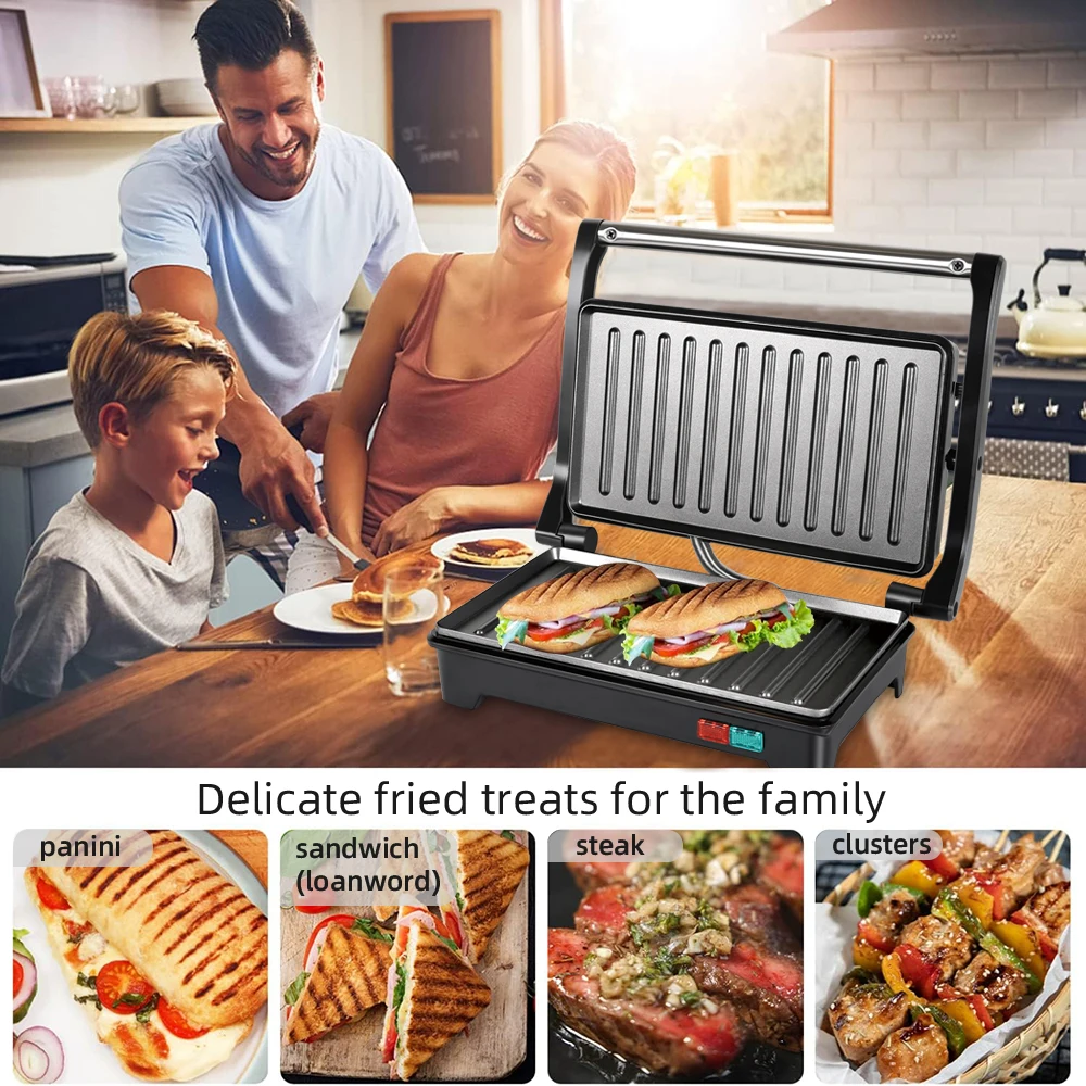 Electric Grill Sonifer SF-6098 750W Contact Grill Non Stick Sandwich Maker Floating Hinge Toast Press for Home Kitchen