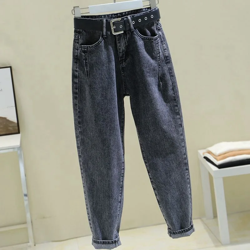 

Gray Jeans Women's Straight Loose Wide-Leg Demin Pants Korean Autumn Students All-Match Y2k High Waist Slimming Denim Trousers