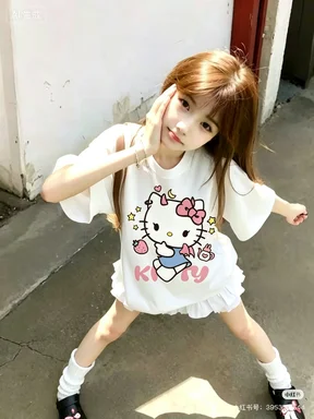 

2026 Hello Kitty Summer Casual Girls T-shirt Children Cute Pattern Short Sleeve Blouse Summer new style loose fit