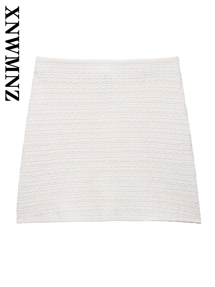 

XNWMNZ 2025 Summer New Lady Fashion Simple Knitted Skirt Party Woman's Beige Bodycon Skirt Sexy mini