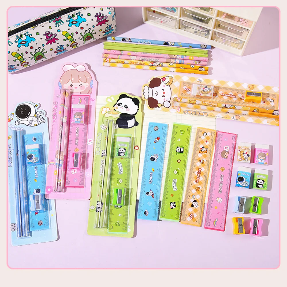 Cartoon Stationery Set High Quality Kids Stationery Gift Set Pencil Ruler Eraser Set Educational For Home Drawing Classroom