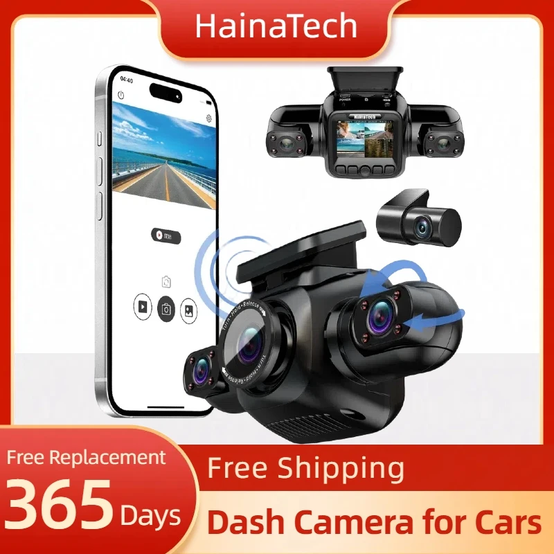 HainaTech 360 Degree Dash Cam 4 Channel Parking Mode Monitoring 1080P 128GB Dash Camera for Cars with CPL GPS WiFi