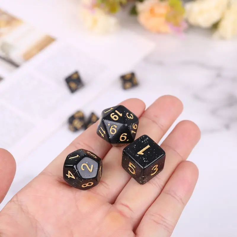 

7pcs Black Gold Polyhedral Dice Set with D4 D6 D8 D10 D12 D20 for Board Games Double Color Numbered Tabletop RPG Dice