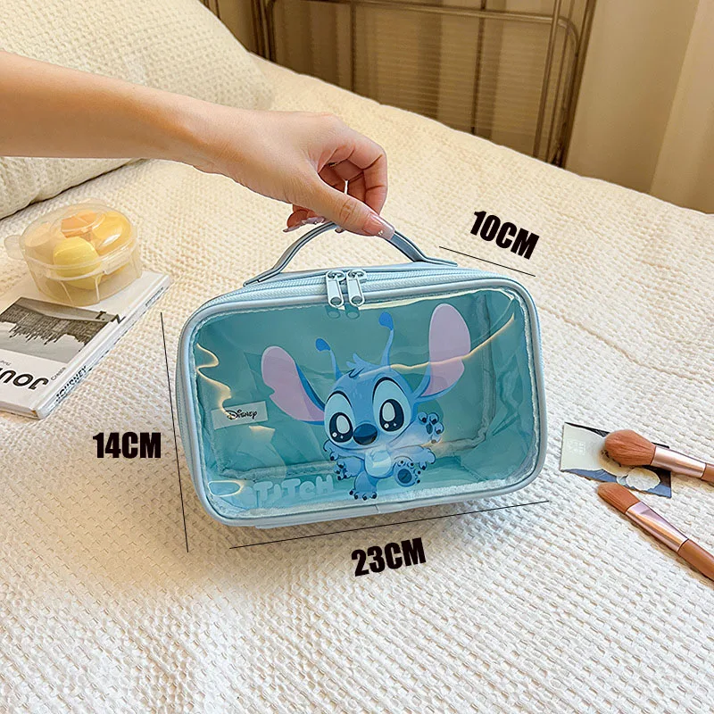 Anime Stitch Strawberry Bear Zipper Large Solid Color Cosmetic Bag Cute Makeup Bag for Women Travel Toiletry Bag Washing Pouch