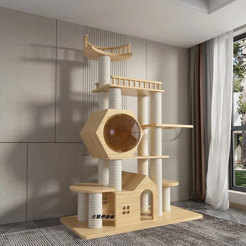 Modern Simple Cat Climbing Frame Solid Wood Cat Tree Cat Wooden House Playground Scratching Post Pet Products Arbol Gato FYCT