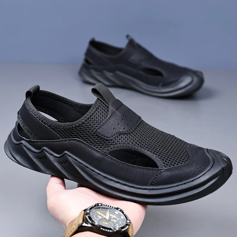 

Summer Men Sandals Genuine Leather Mens Casual Shoes Outdoor Men Leather Sandals for Men Beach Shoes Roman mens Shoes