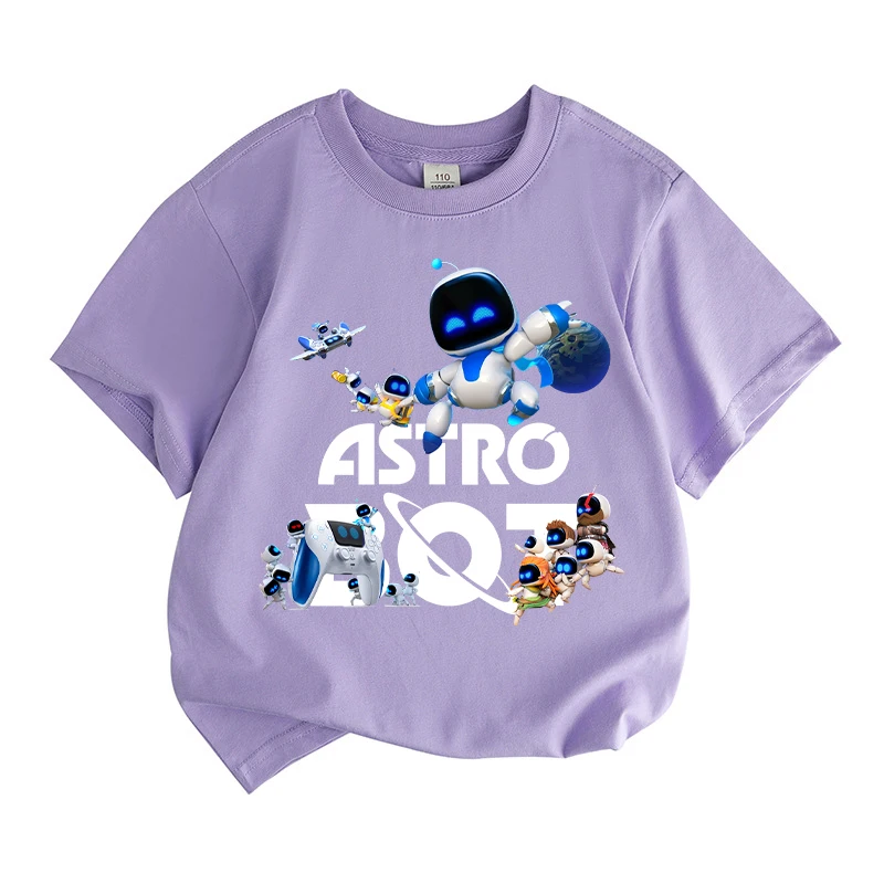 Game Astro Bot T-shirt Cute Anime Printed Boys Girls Clothes Cartoon Short Sleeve Cotton Sportwear Round Neck Shirts Kawaii Tops