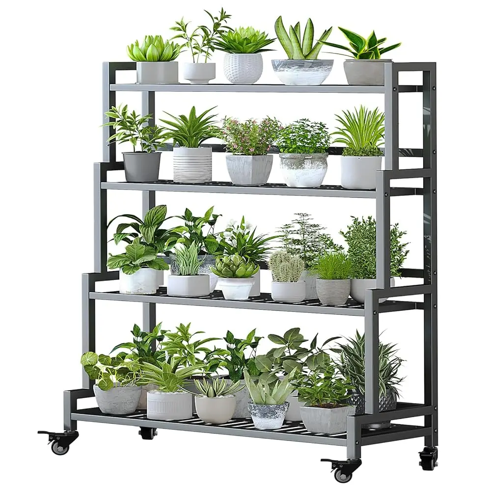 

Yizajia Plant Stand Indoor 4 Tier Metal Outdoor Tiered Stands Shelf With Wheel For Multiple Plants Potted Ladder Plant Holder