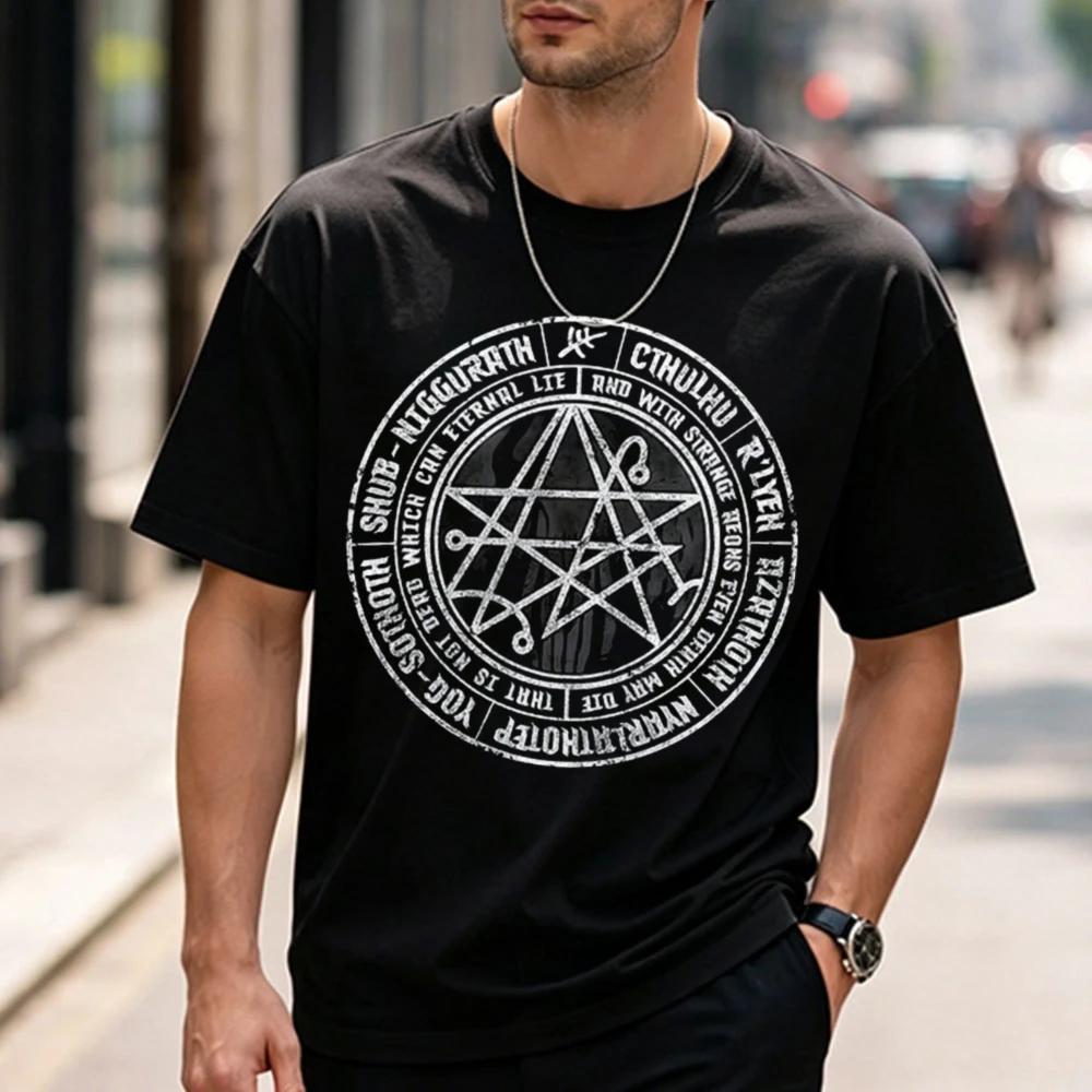 Cthulhu Gateway Sigil Magic Circle T-Shirt HP Lovecraft Cosmic Horror Tee Men Clothing Graphic T Shirts Harajuku Streetwear Tees