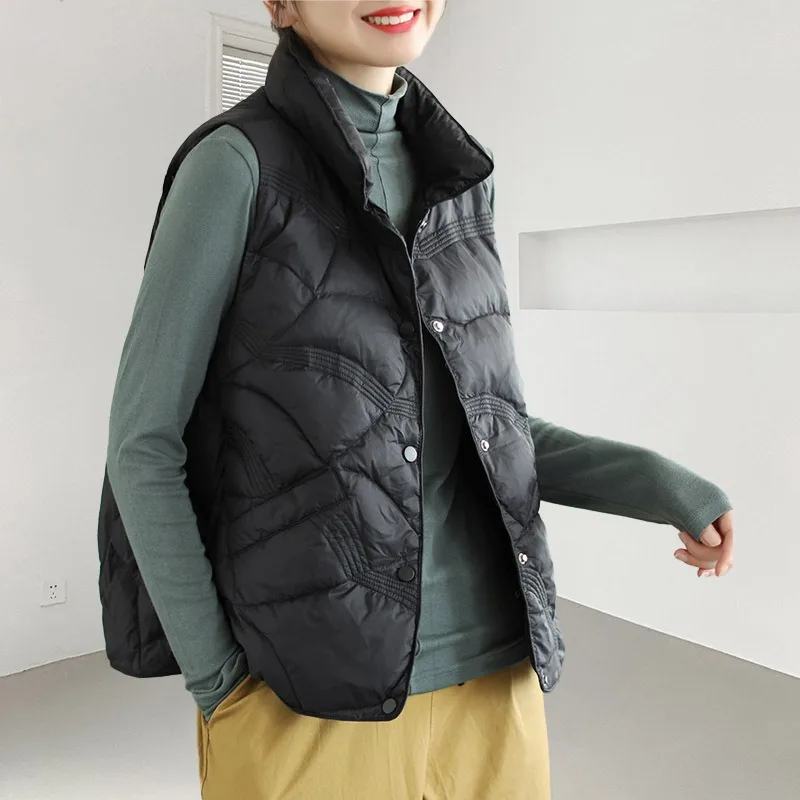 Women's Clothing Down Jacket Vest Outerwear Autumn Winter Coat New White Duck Down Feathers Down Vest Coat Waistcoat