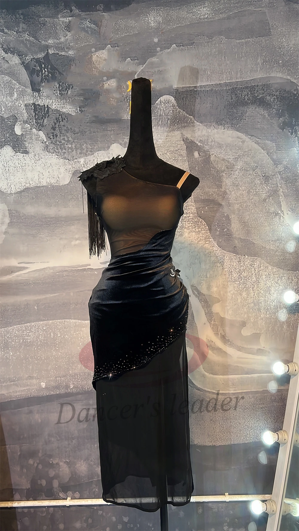 Dança latina adulto crianças vestido ab pedra high-end personalizado preto arte exame floral traje cha cha tango roupas femininas