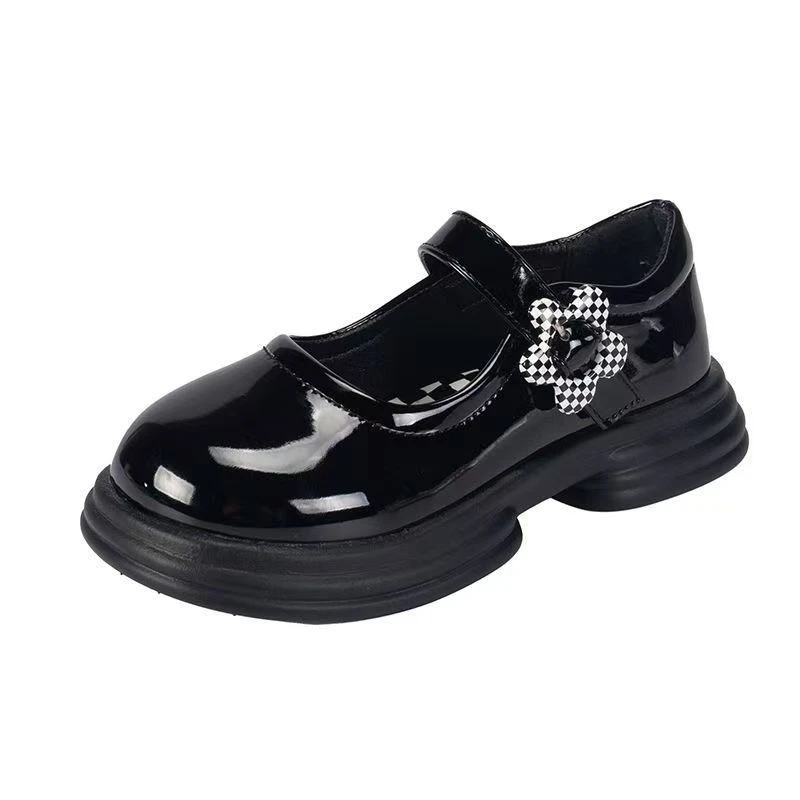 Schwarze Mary-Jane-Schuhe aus Lackleder für Kleinkinder mit Karomuster und Blume, Verstellbarem Riemen, Klobiger Sohle und Rutschfestem Design für Schule, Party und Alltag – Detail 8