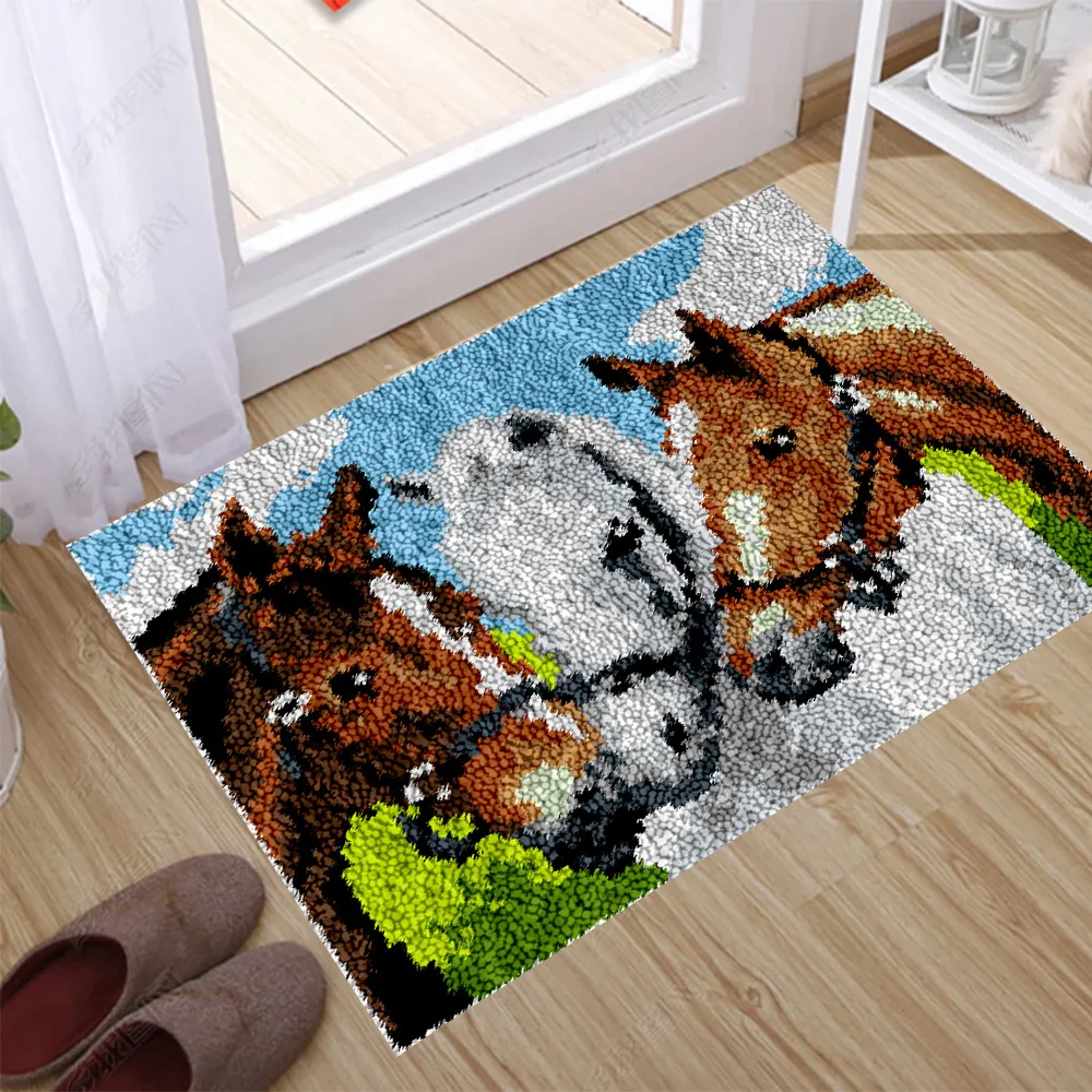 

Latch hook rug kits for adult Beginner DIY Horse Carpet embroidery with Preprinted Canvas Pattern Needlework do it yourself