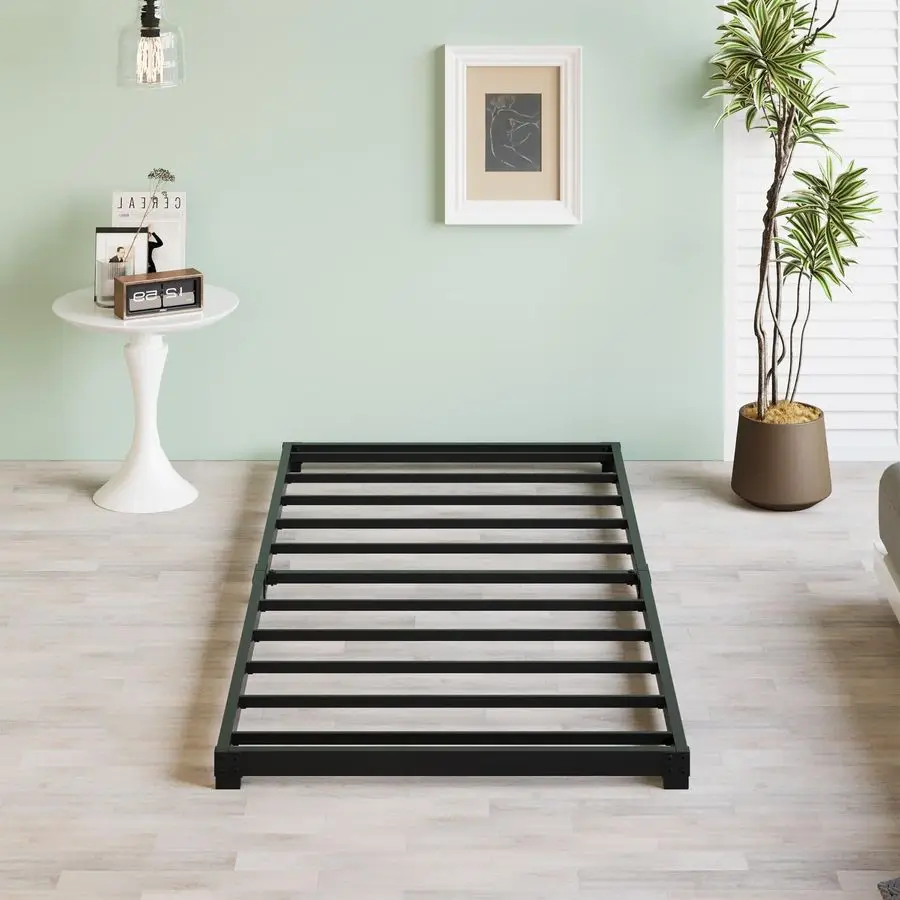 Inch Low Twin Bed Frames Heavy Duty Metal Platform, No Box Spring Needed, Easy Assembly Mattress Foundation, No Noise, Black