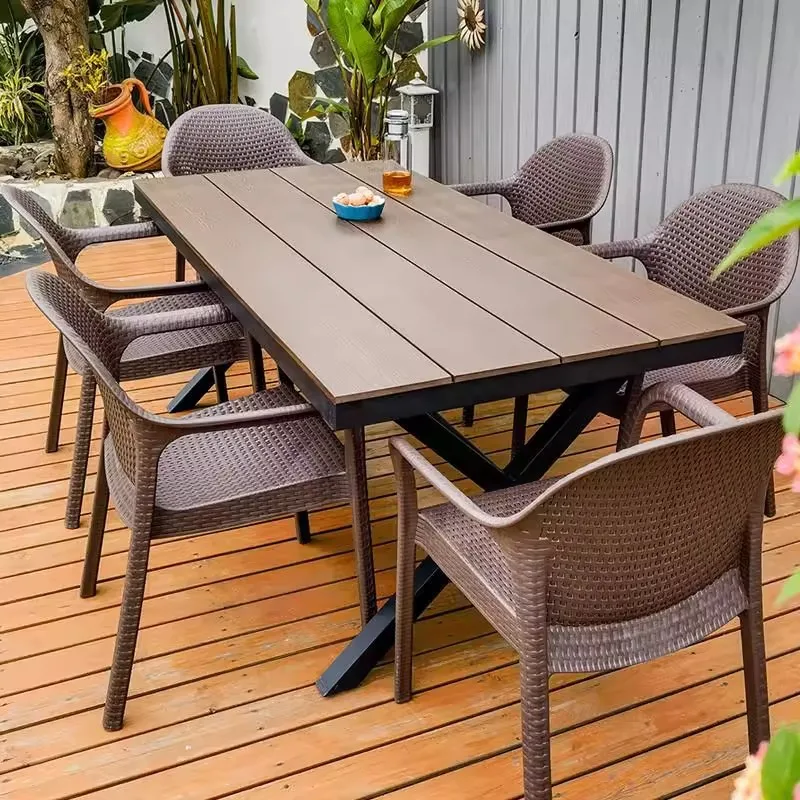 

Outdoor tables and chairs Garden imitation rattan chairs Waterproof and moisture-proof outdoor leisure terrace Plastic wood