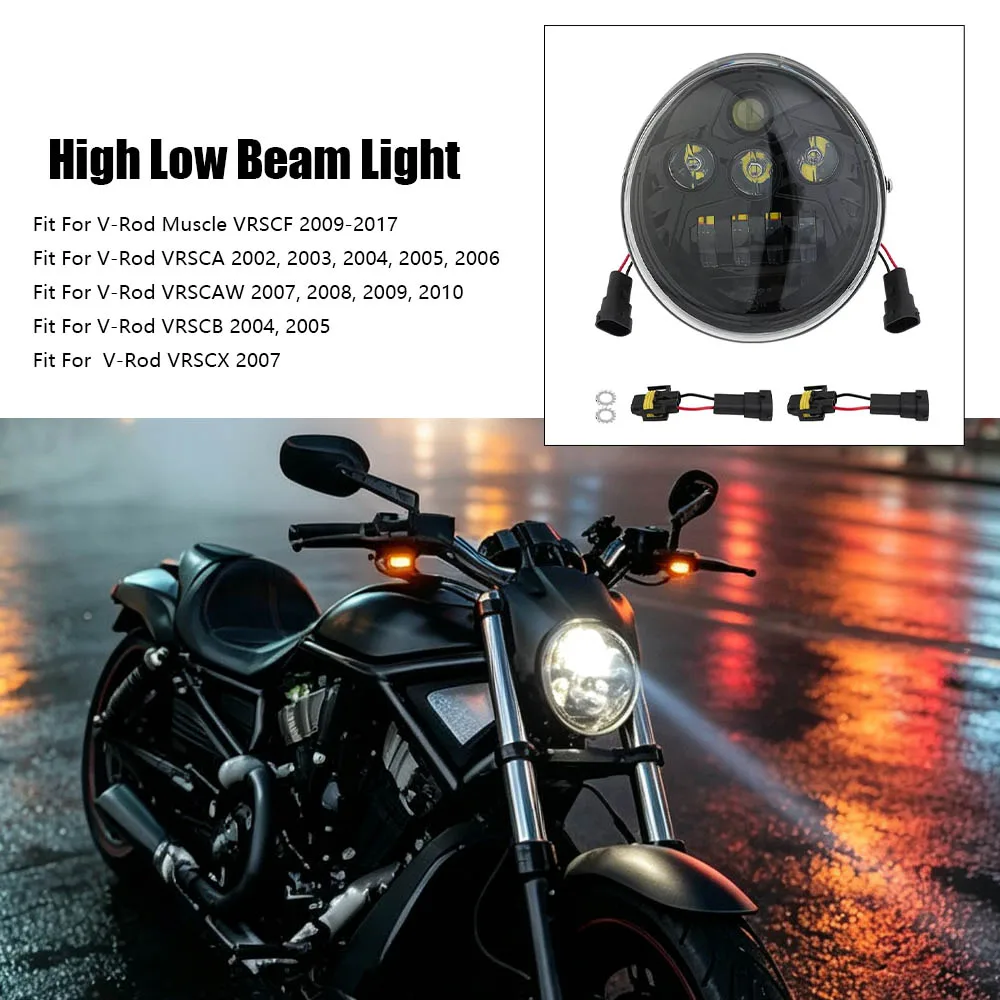 For Harley V-Rod VRSC VRSCF VRSCR 2002-2017 Motorcycle Round LED Headlamp 7