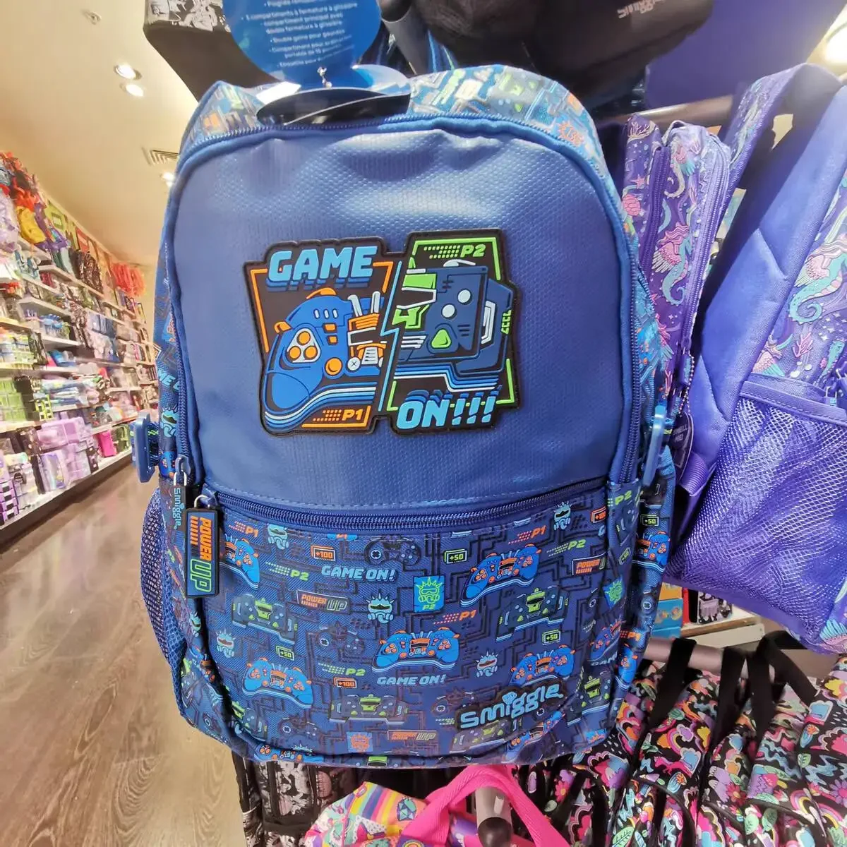 Genuine Australian Smiggle Blue Video Game Backpack, Boy Cartoon Double Button Postman Backpack, Pencil Case, Pencil Case