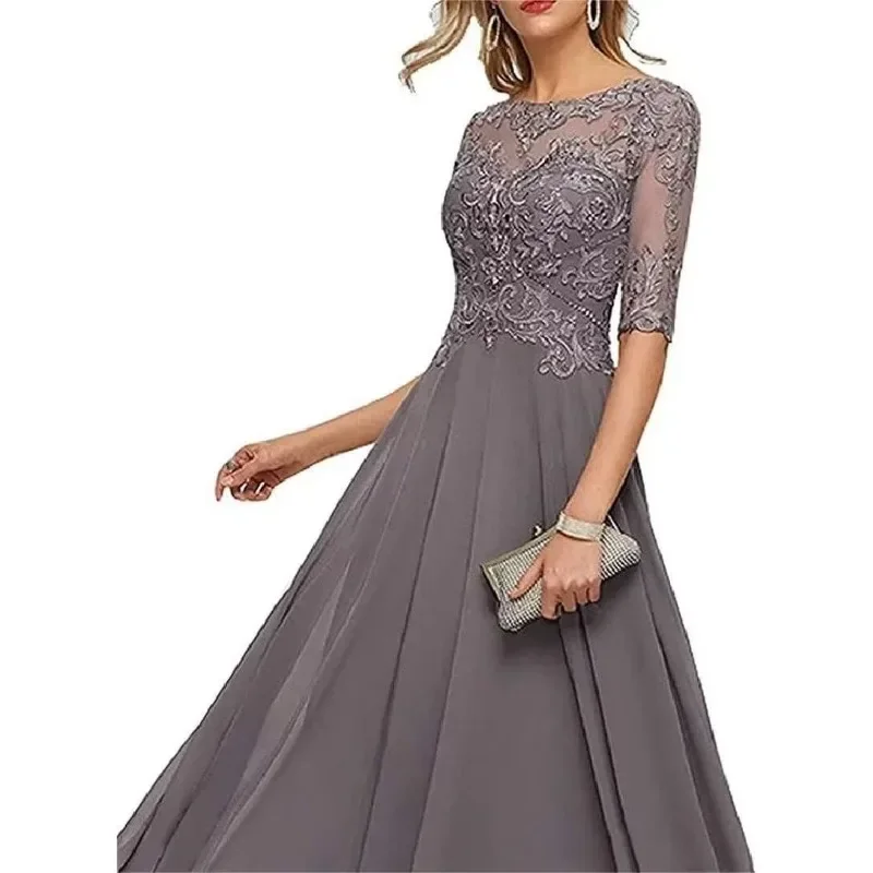 Wakuta Halbarm plus Größe bodenlangen Mutter des Bräutigams Kleid eine Linie Chiffon Spitze Applikationen formelle Abendkleid für Frauen