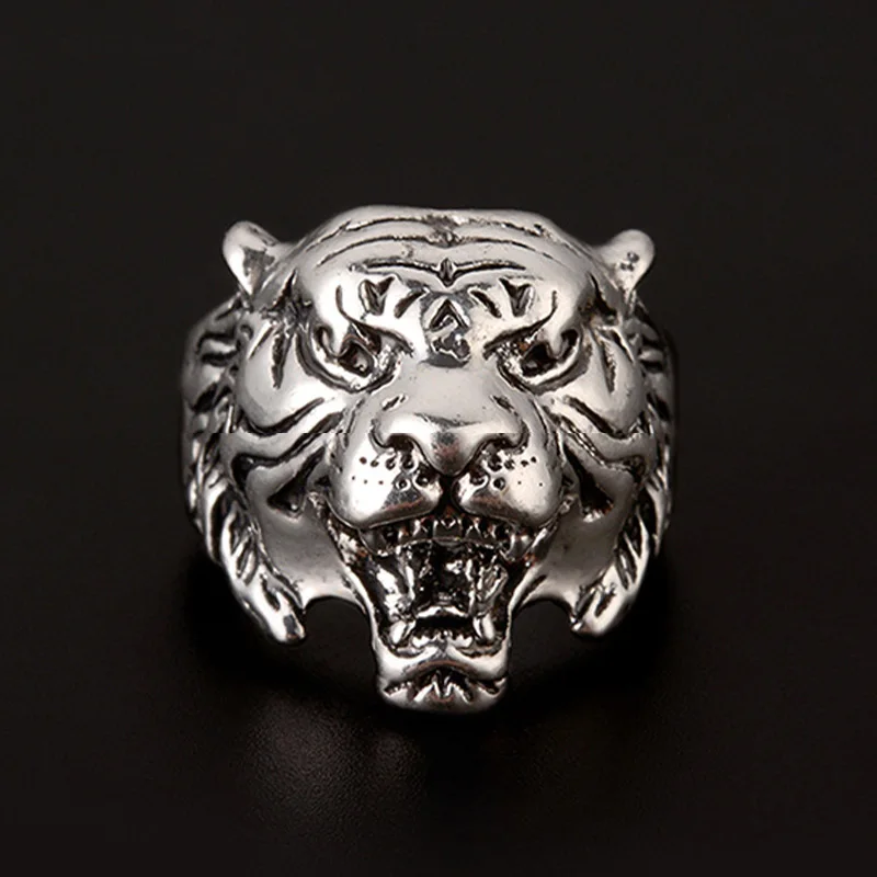 Retro Tiger Head Large Ring For Men Silver Color Punk Gothic Rock Hiphop Ring Biker Accessories Handmade Designer Jewelry Gift