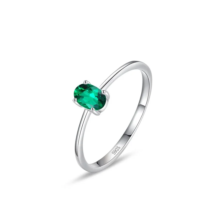 

S925 Sterling Silver Emerald Zircon Ring Women Simple Fine Jewelry