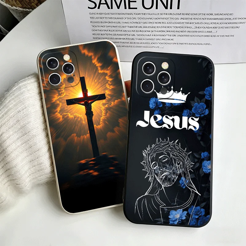 Coque de téléphone souple avec motifs Dieu Jésus Prière Croix Bible pour iPhone 16 17 Pro Max 17E 16E 14 15 Plus 12 13 7 8 SE Noir Blanc Housse de couple