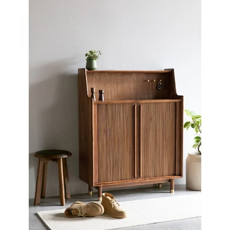 

Nordic black walnut solid wood shoe cabinet simple black walnut entrance cabinet home light luxury environmental protectio