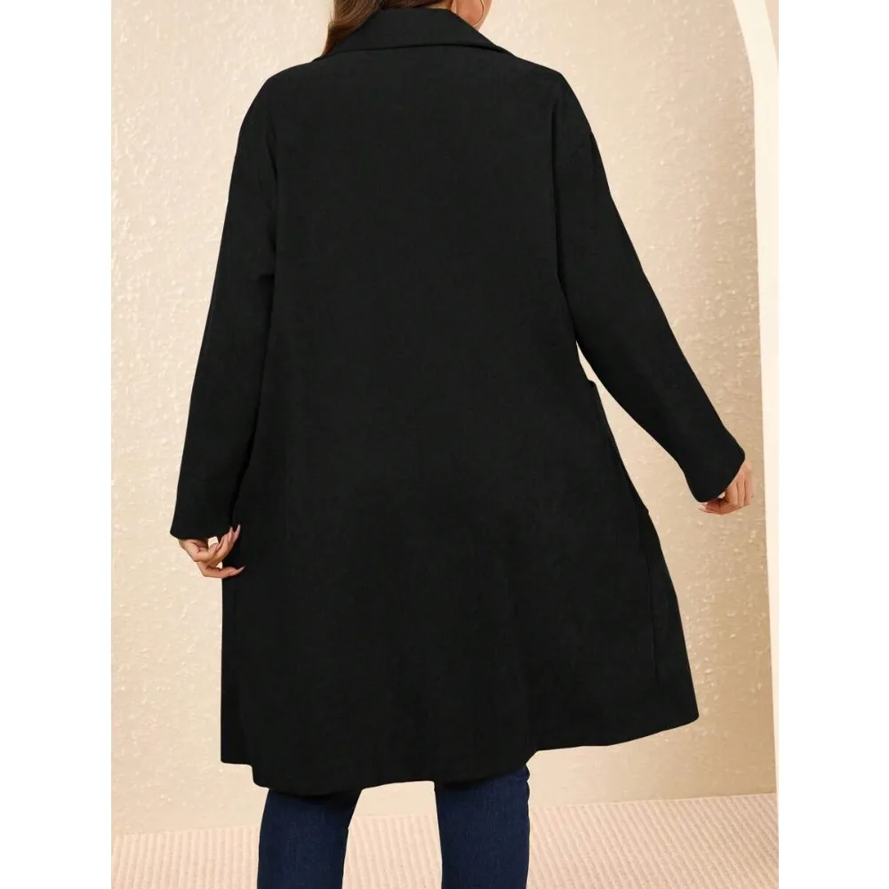 เสื้อโค้ทเทรนช์โค้ทผู้หญิงไซส์ใหญ่ รุ่น Winter Plus-Size สีพื้น กระดุมแถวเดียว สไตล์เรียบง่าย แฟชั่นลำลอง ใช้งานได้หลากหลาย