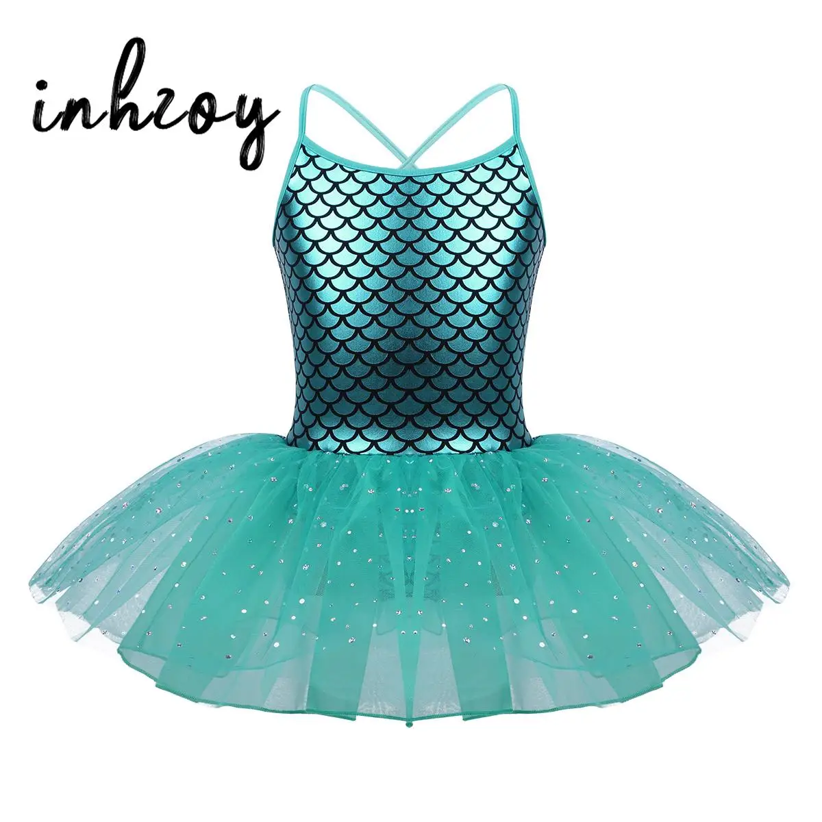 

Kids Girls Mermaid Ballet Tutu Dress Gymnastics Leotard Fish Scales Metallic Shiny Dance Performance Costume Ballerina Dancewear