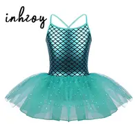 Vestido tutú de Ballet de sirena para niñas, leotardo de gimnasia, escamas de pescado, traje de actuación de baile metálico brillante, Ropa de baile de bailarina